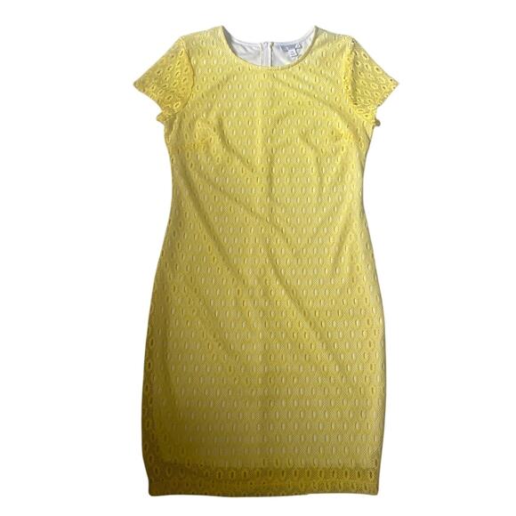 Y2K Vintage Bisou Bisou Yellow Lace Sheath Dress L 14 Crochet Overlay Boho Glam - Picture 3 of 17